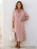 Linnen Maxi Jurk Dames Relaxed Fit Kraag Knoopsluiting