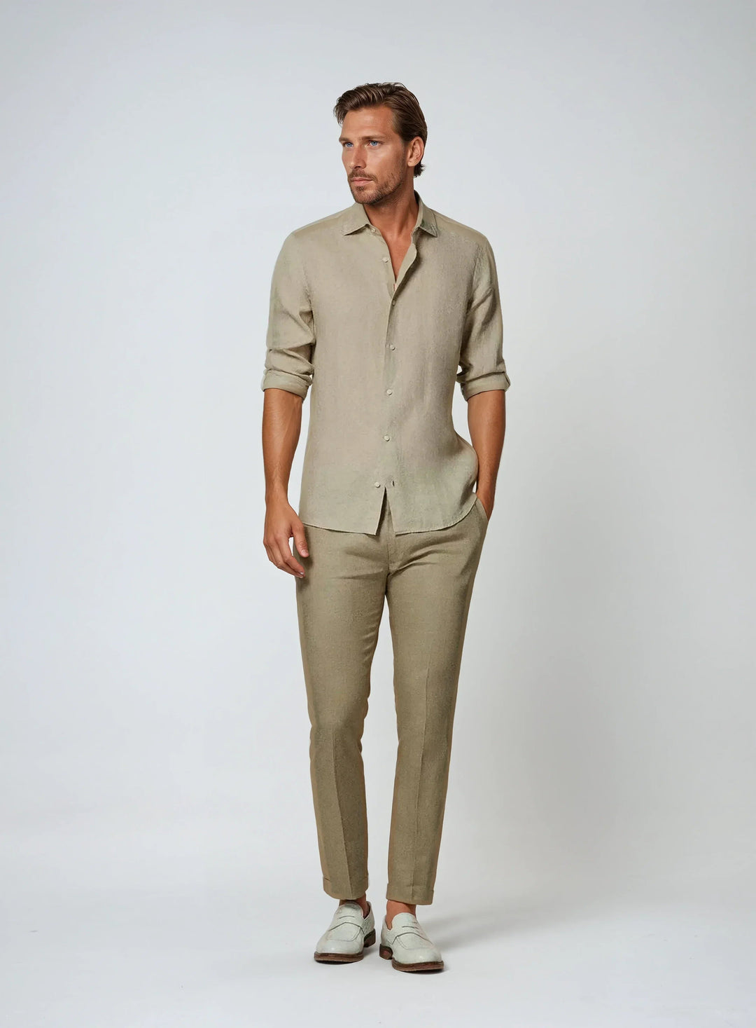 Men's Slim Fit Linen Shirt - Casual Long Sleeve Summer Button-Down