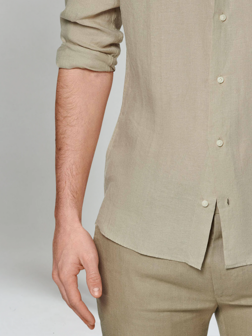 Men's Slim Fit Linen Shirt - Casual Long Sleeve Summer Button-Down