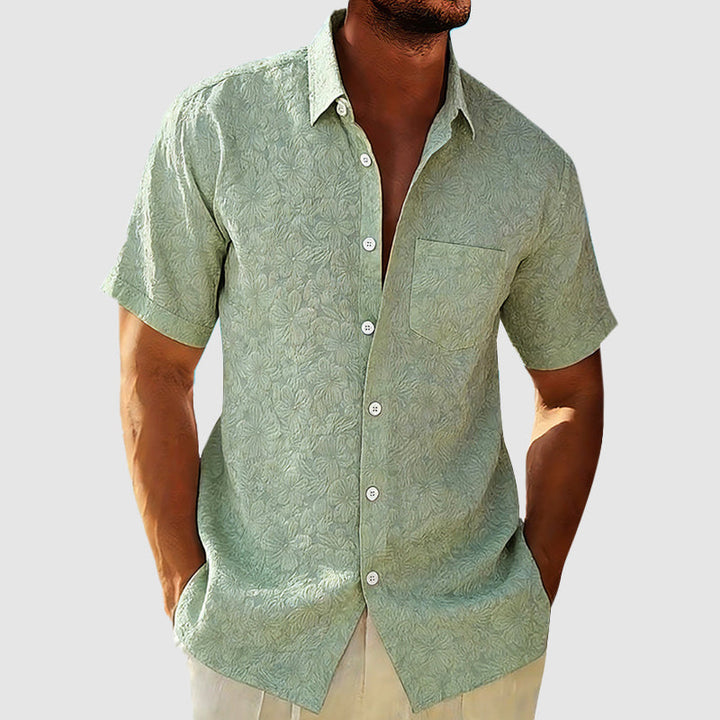 Linnen Overhemd Heren Regular Fit Korte Mouwen Borstzak Casual