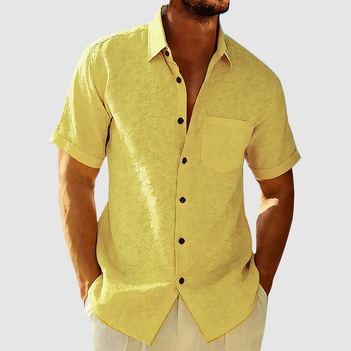 Linnen Overhemd Heren Regular Fit Korte Mouwen Borstzak Casual