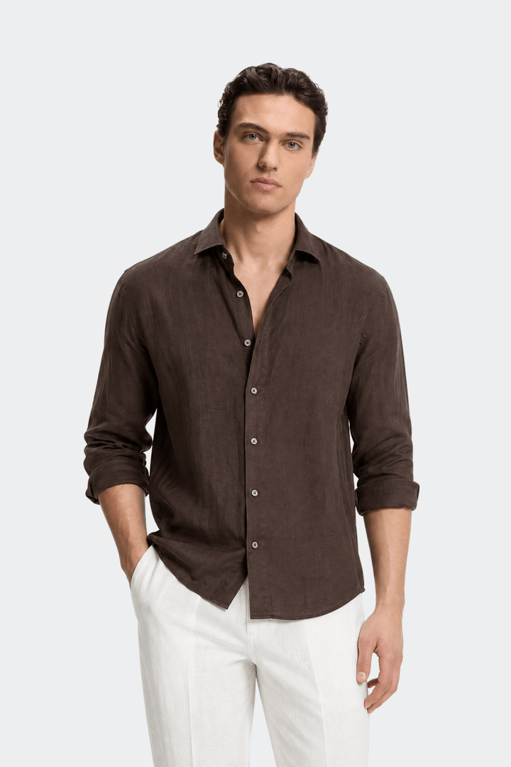 Linen Shirt Men Relaxed Fit Spread Collar