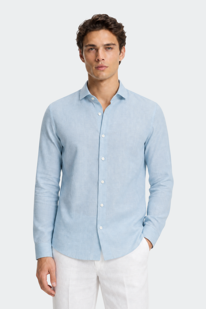 Linen Shirt Men Relaxed Fit Spread Collar