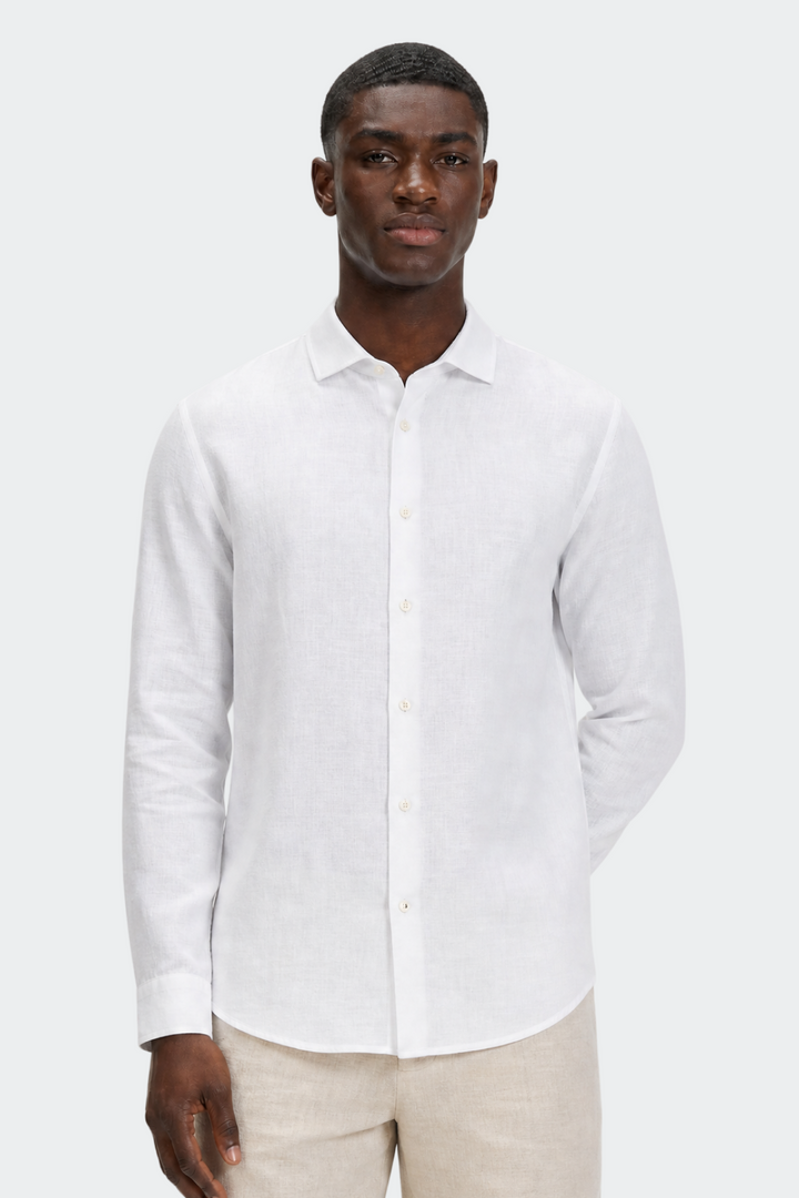 Linen Shirt Men Relaxed Fit Spread Collar