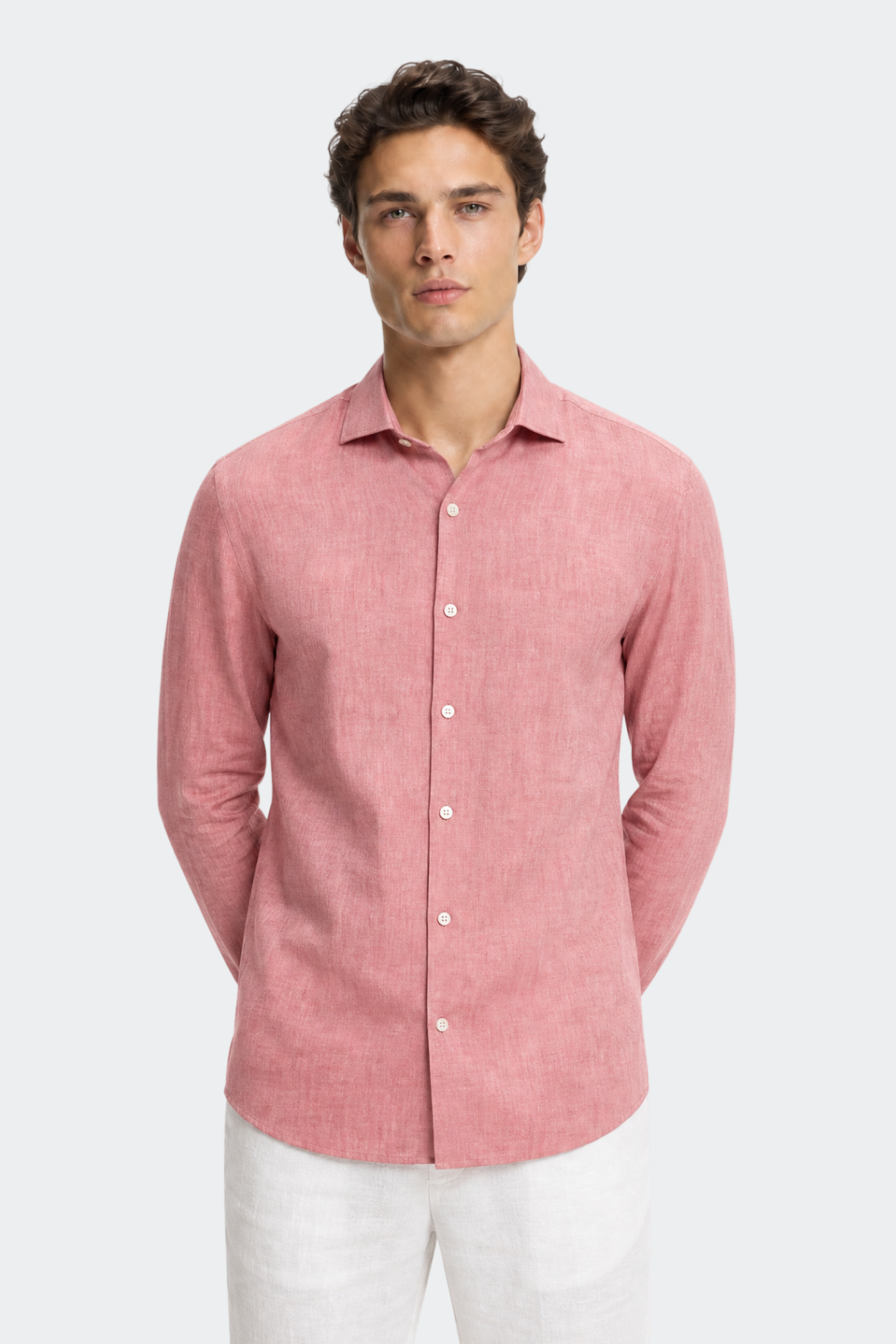 Linen Shirt Men Relaxed Fit Spread Collar