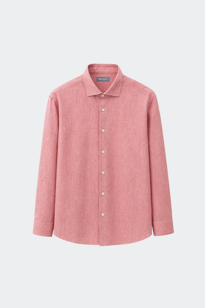 Linen Shirt Men Relaxed Fit Spread Collar