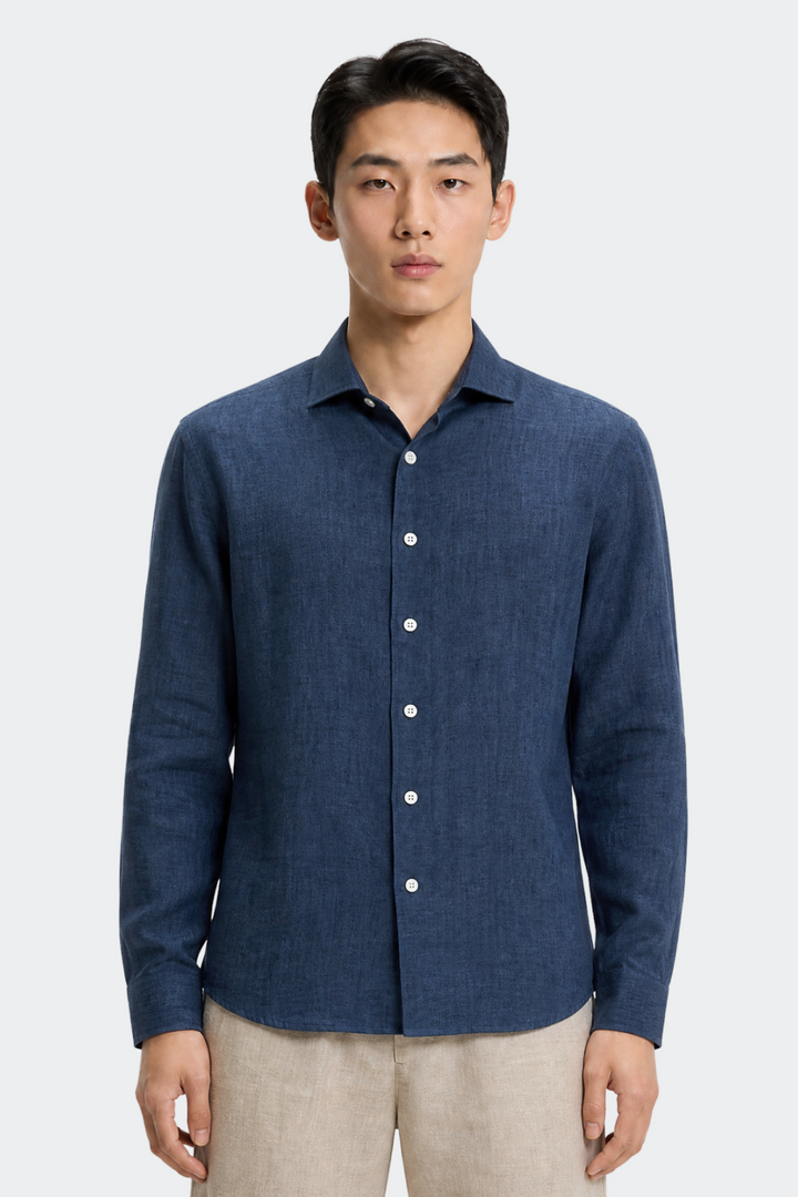 Linen Shirt Men Relaxed Fit Spread Collar