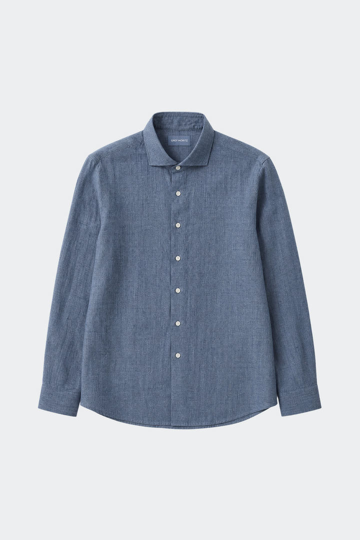 Linen Shirt Men Relaxed Fit Spread Collar