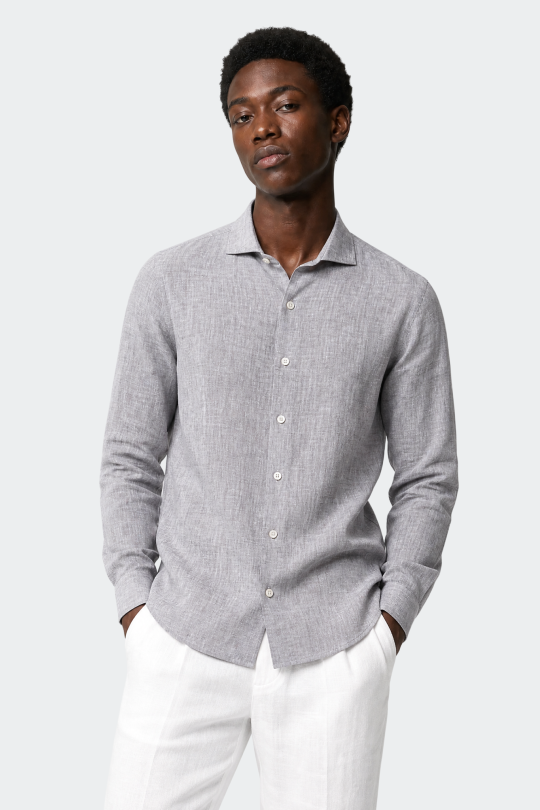Linen Shirt Men Relaxed Fit Spread Collar
