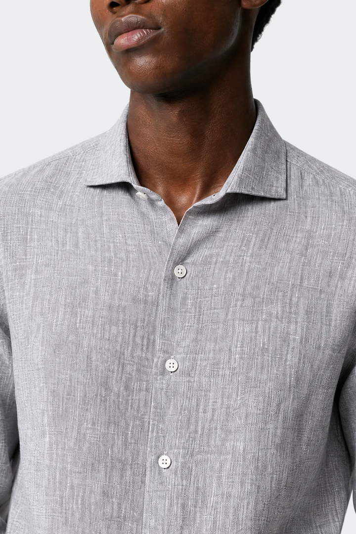 Linen Shirt Men Relaxed Fit Spread Collar