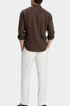 Linen Shirt Men Relaxed Fit Spread Collar