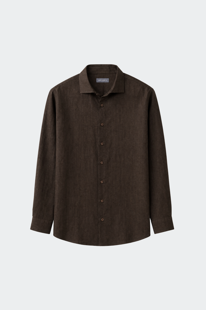 Linen Shirt Men Relaxed Fit Spread Collar