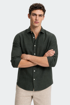 Linen Shirt Men Relaxed Fit Spread Collar