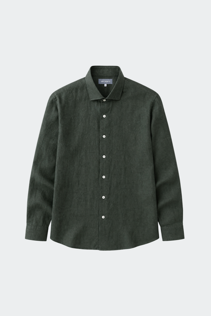 Linen Shirt Men Relaxed Fit Spread Collar