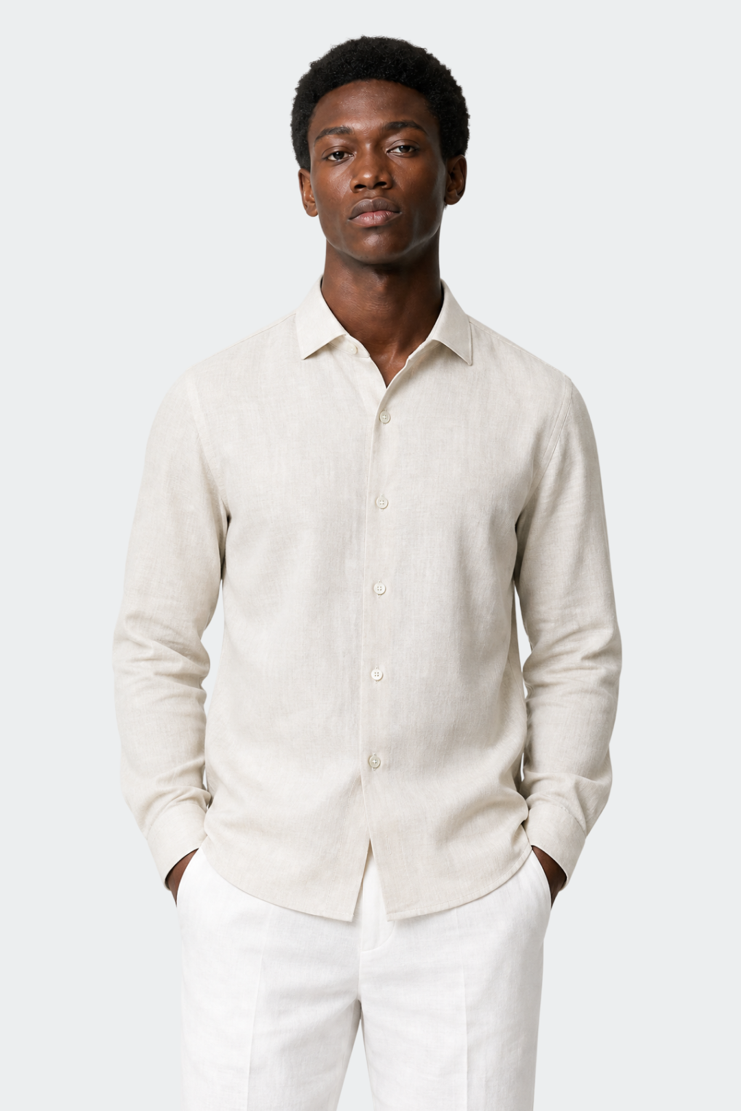 Linen Shirt Men Relaxed Fit Spread Collar
