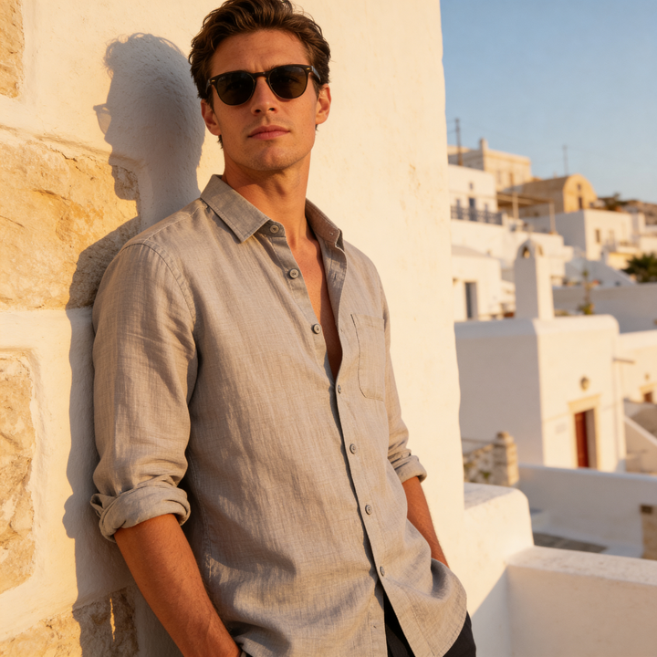 Men's Long Sleeve Linen Shirt - Casual Summer Button-Down