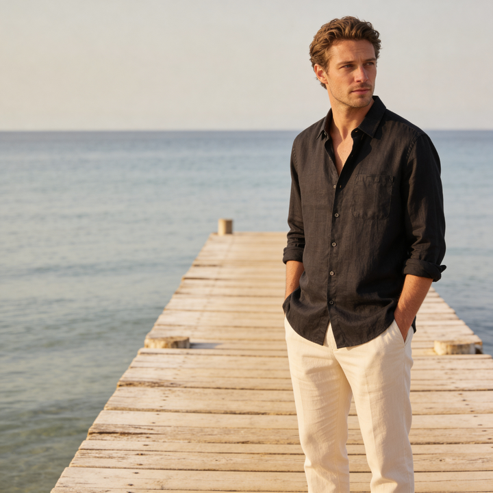 Men's Long Sleeve Linen Shirt - Casual Summer Button-Down