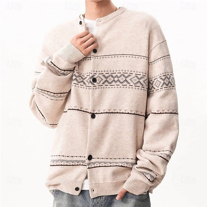 Men's Geometric Pattern Button-Down Holiday Knit Cardigan