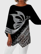 Lyanna | Women's Butterfly Print Asymmetric Hem Top