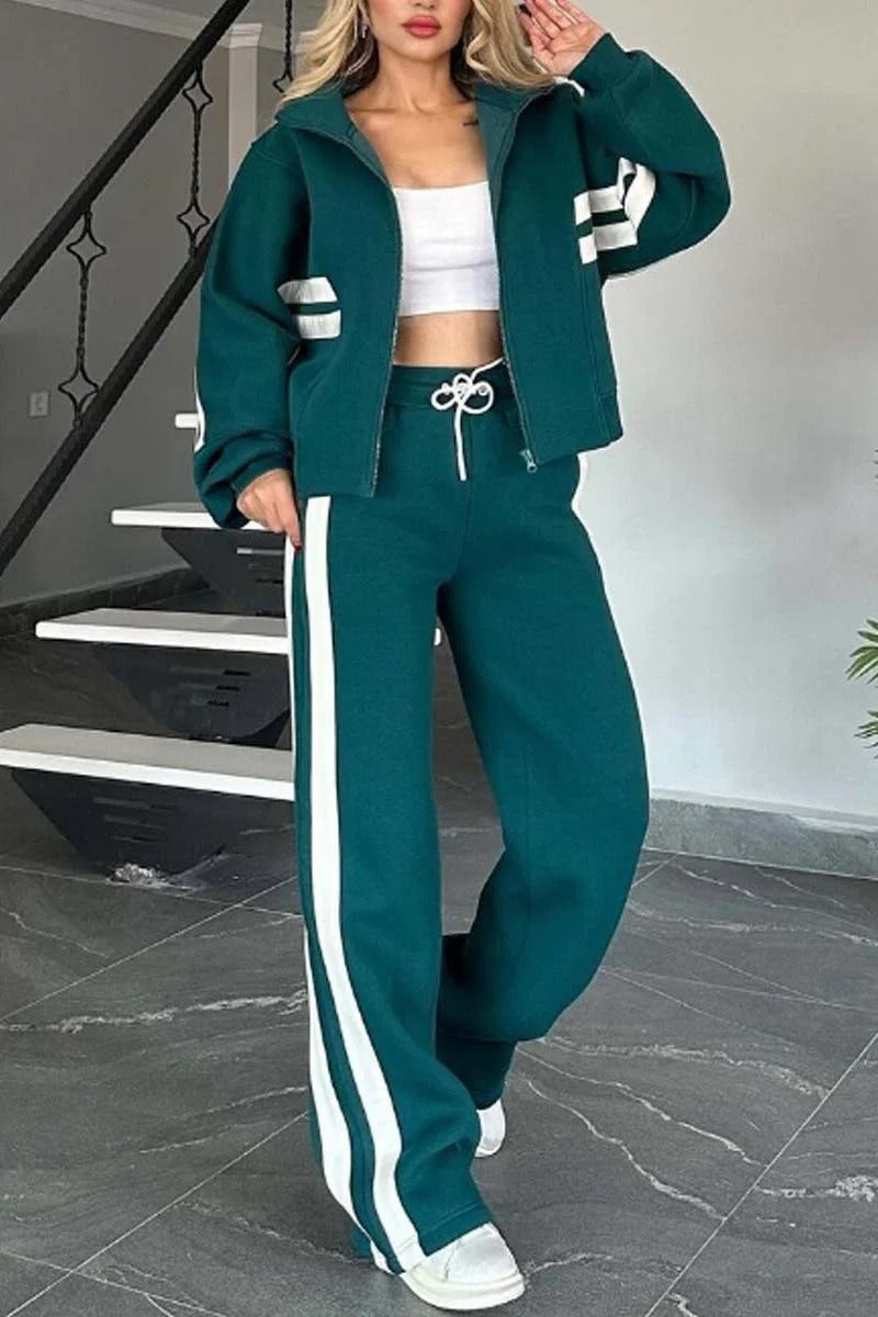 Lydia | Women's Striped Zip Up Track Suit Set
