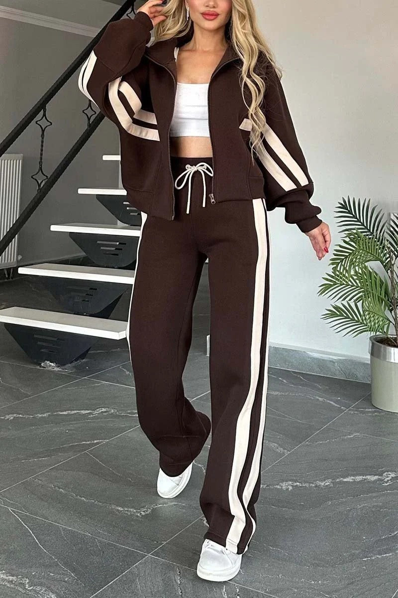Lydia | Women's Striped Zip Up Track Suit Set