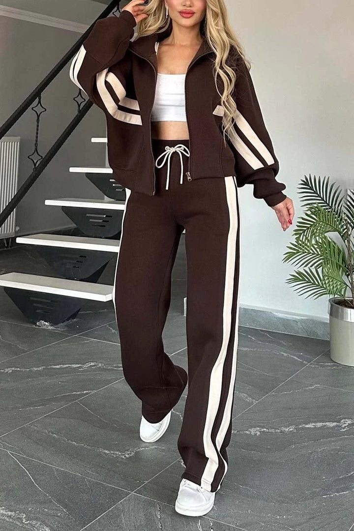 Lydia | Women's Striped Zip Up Track Suit Set