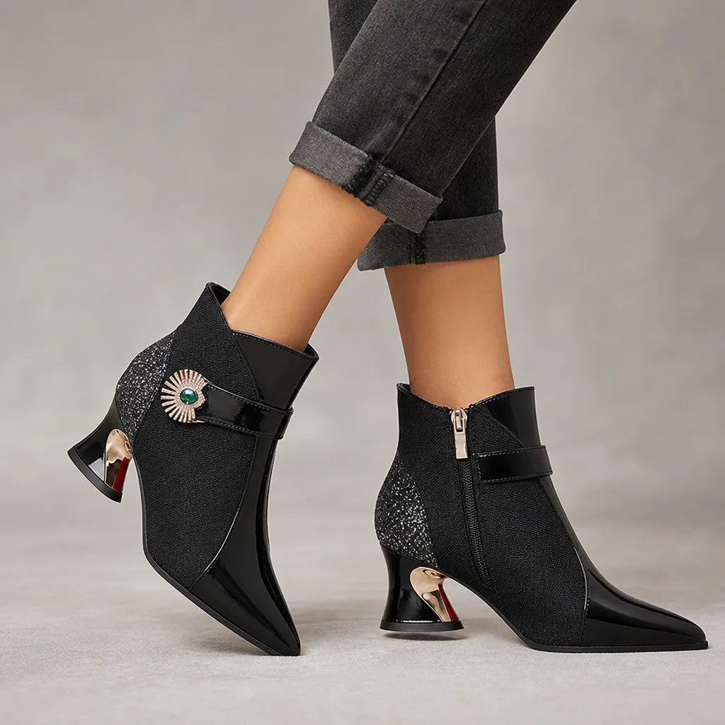 Women's Gold Strap Heels with Metallic Heel