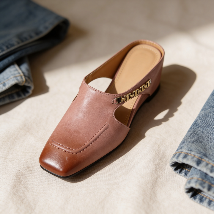 Women's Square Toe Mule Shoes Slip-On Dressy Sandals