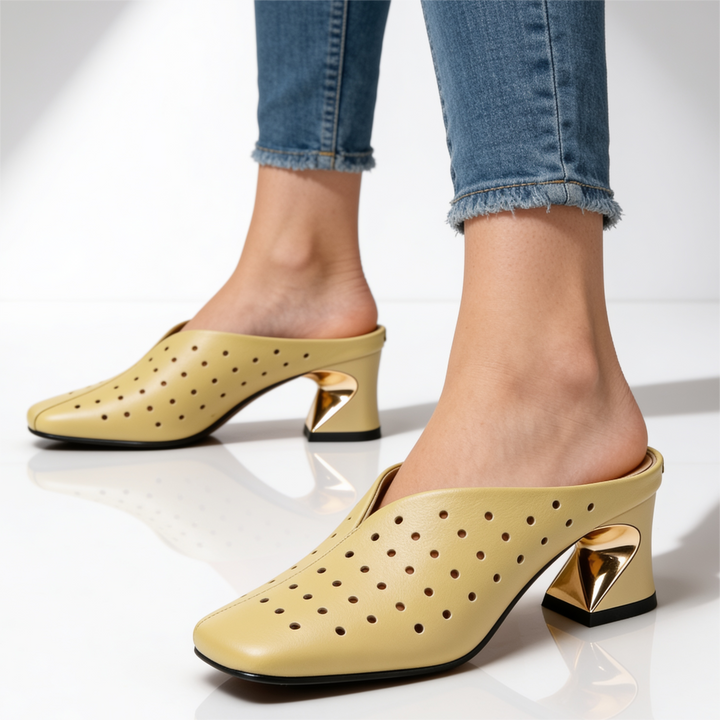 Women's Adele Gilded Mules – Perforated Cushioned Heels