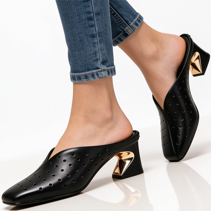 Women's Adele Gilded Mules – Perforated Cushioned Heels