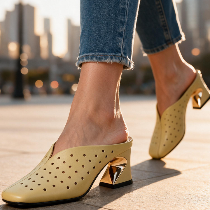 Women's Adele Gilded Mules – Perforated Cushioned Heels