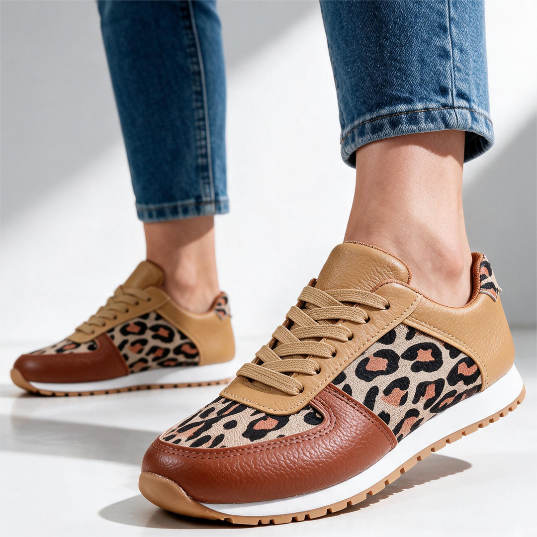 Women's Ella Leopard Sneakers – Lace-Up Casual Shoes