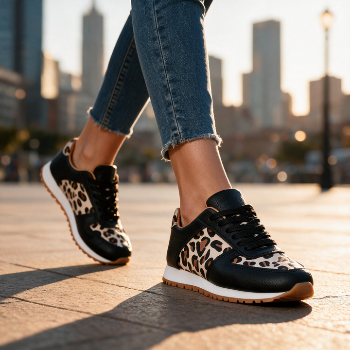 Women's Ella Leopard Sneakers – Lace-Up Casual Shoes