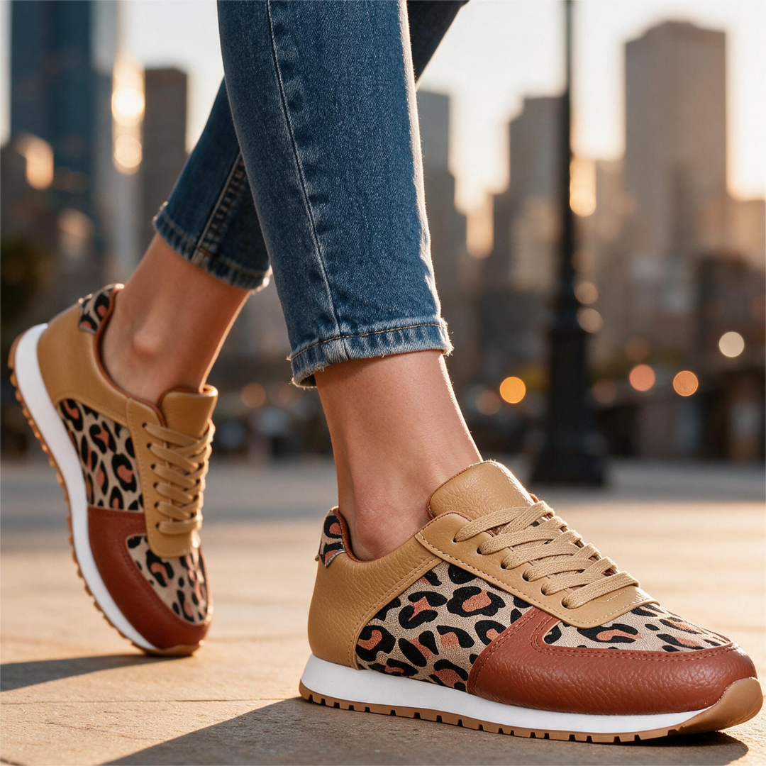 Women's Ella Leopard Sneakers – Lace-Up Casual Shoes