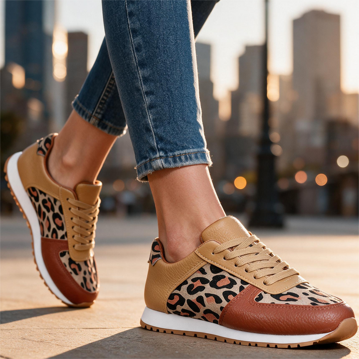Women's Ella Leopard Sneakers – Lace-Up Casual Shoes