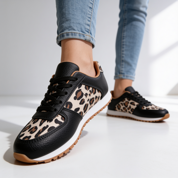 Women's Ella Leopard Sneakers – Lace-Up Casual Shoes