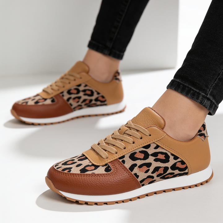 Women's Ella Leopard Sneakers – Lace-Up Casual Shoes
