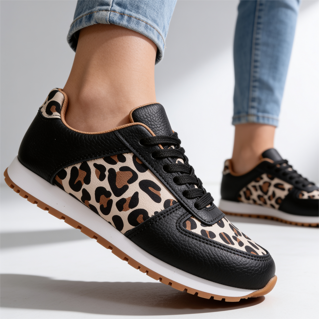 Women's Ella Leopard Sneakers – Lace-Up Casual Shoes