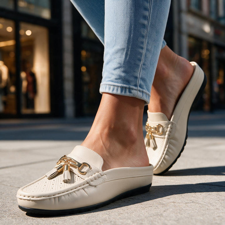 Estella Women's Mule Loafers - Handcrafted Tassel Backless Flat