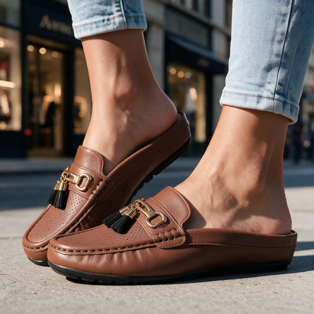 Estella Women's Mule Loafers - Handcrafted Tassel Backless Flat