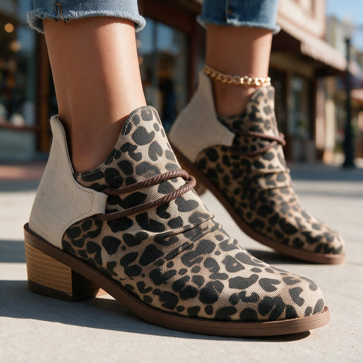 Women's Fall Ankle Boots - Textured Canvas Contrast Low Heel
