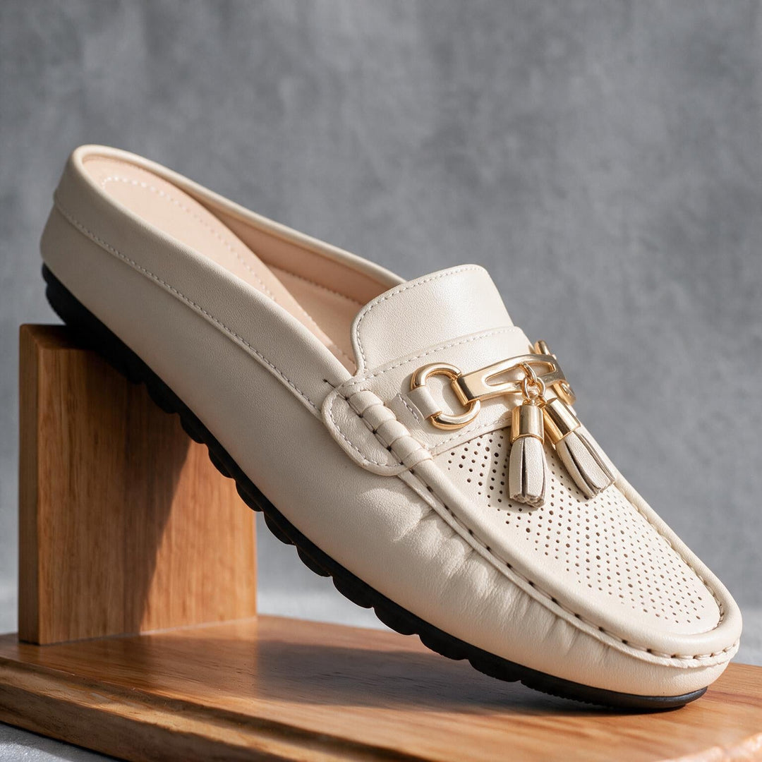 Estella Women's Mule Loafers - Handcrafted Tassel Backless Flat