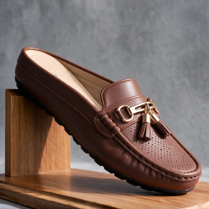 Estella Women's Mule Loafers - Handcrafted Tassel Backless Flat