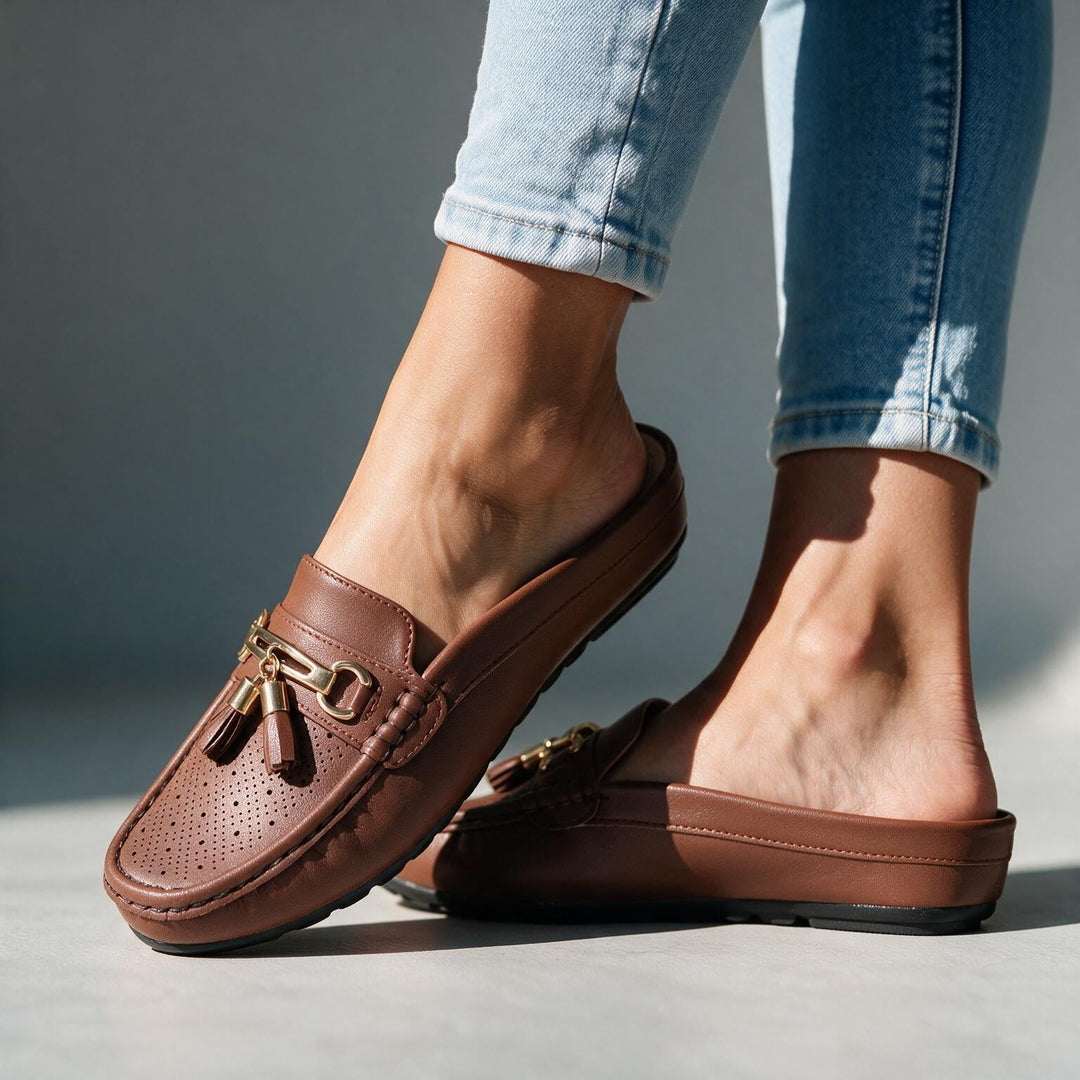 Estella Women's Mule Loafers - Handcrafted Tassel Backless Flat