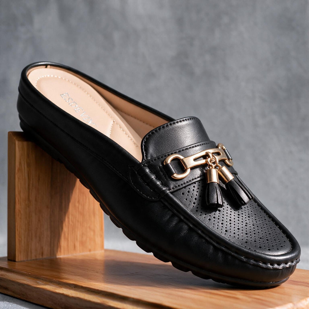 Estella Women's Mule Loafers - Handcrafted Tassel Backless Flat