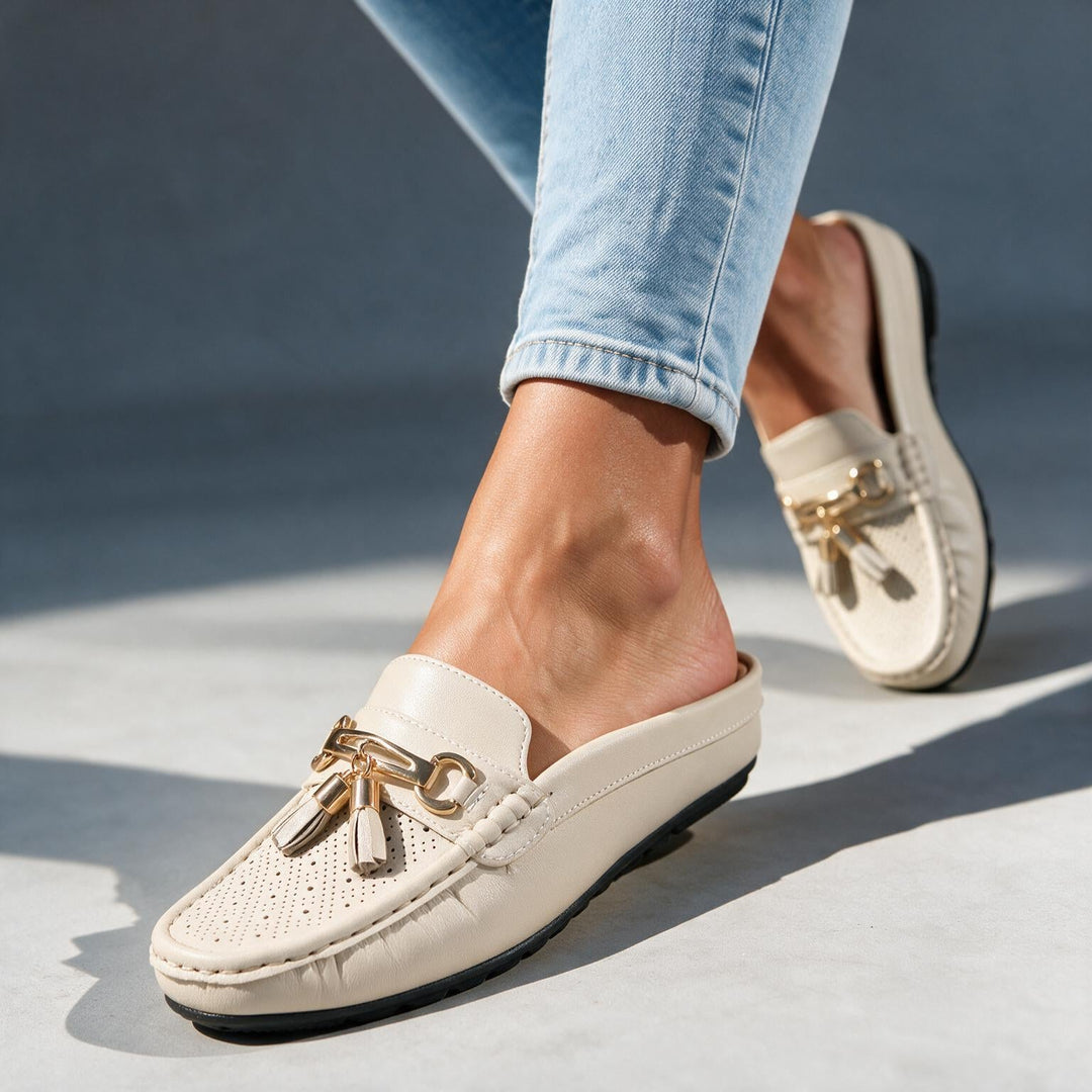 Estella Women's Mule Loafers - Handcrafted Tassel Backless Flat