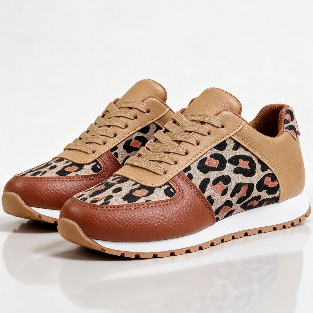 Women's Ella Leopard Sneakers – Lace-Up Casual Shoes