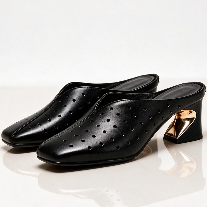 Women's Adele Gilded Mules – Perforated Cushioned Heels
