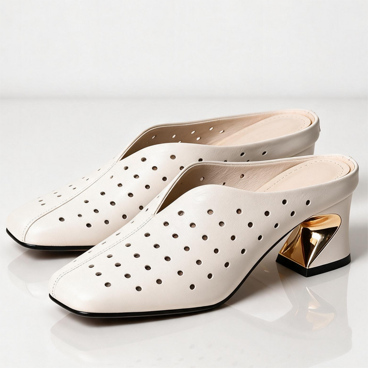 Women's Adele Gilded Mules – Perforated Cushioned Heels