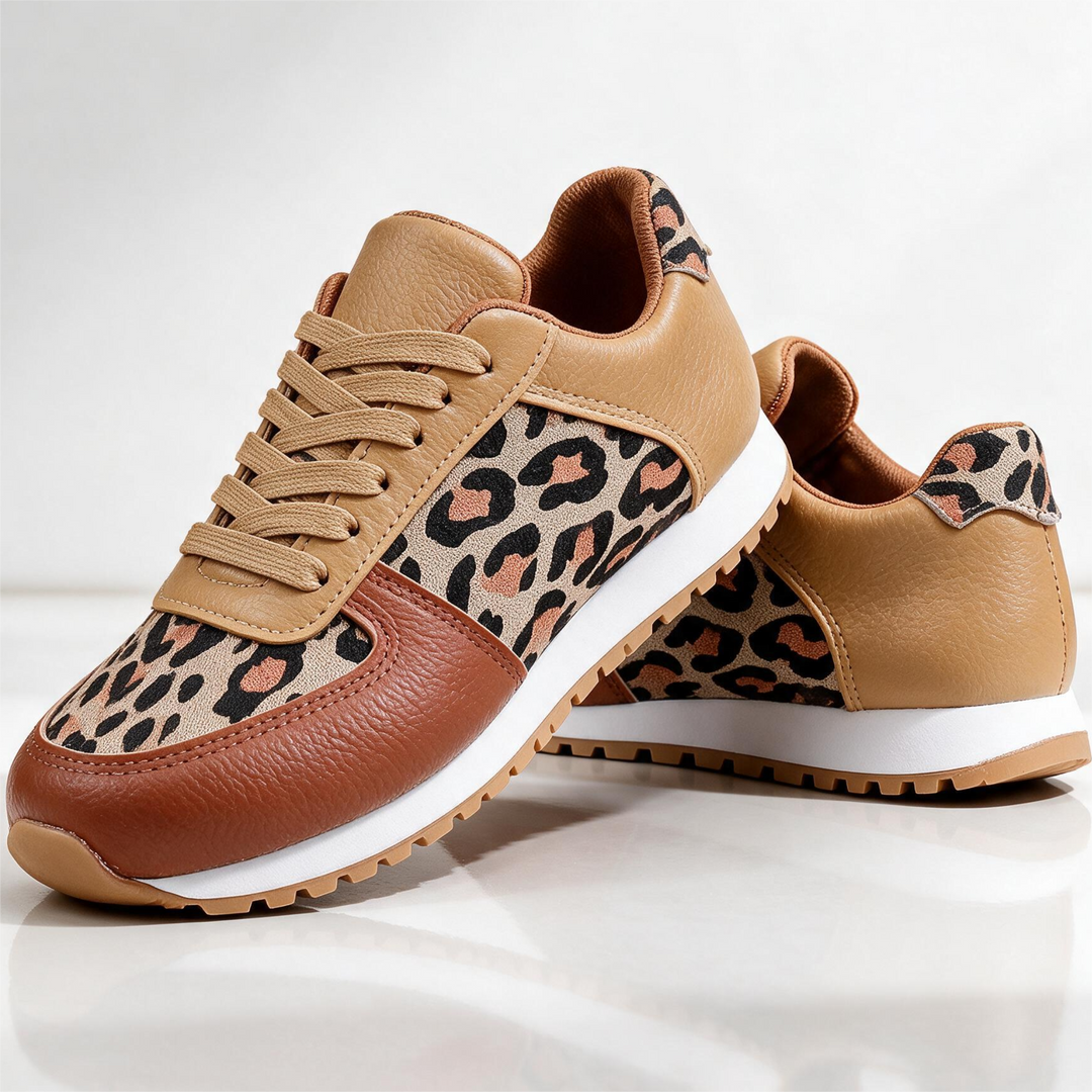 Women's Ella Leopard Sneakers – Lace-Up Casual Shoes